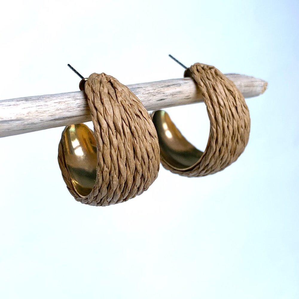 NEW~ Anthropologie SHASHI "Ischia" Raffia Wrapped Hoop Earrings